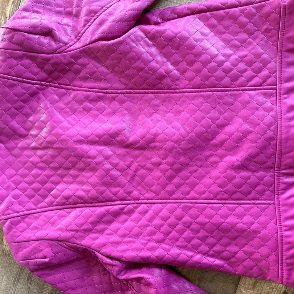 G by Giuliana faux Leather Jacket Pink NWOT buttons quilted Black Label SMALL - Picture 6 of 6